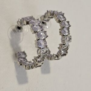 Baguette cz silver hoop fashion earrings